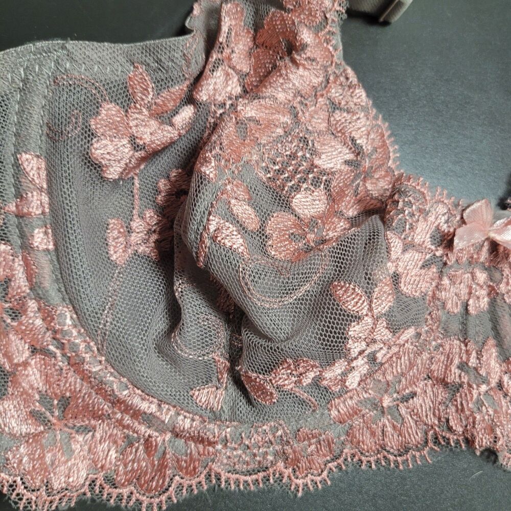 Secret Treasures Intimates Lace Embroidered Bra Underwire Gray Pink Size 36C NWT
